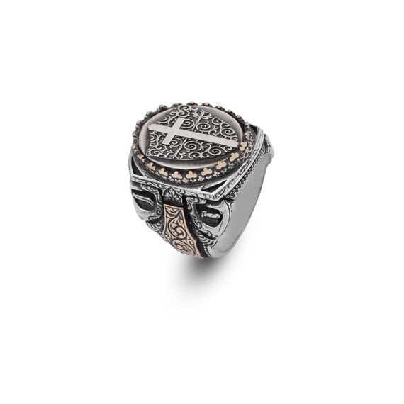 Anneau Homme Bouclier Gravé Main - Argent 925, Initiale Personnalisable, Neuf Emballé