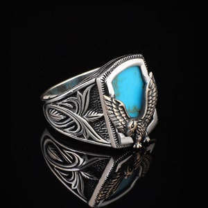 Handmade Turquoise Eagle Ring: Vintage 925 Sterling Silver Men&#39;s Jewelry