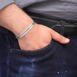 Handmade Sterling Silver Men&#39;s Cuff Bracelet: Engraved Vintage Band