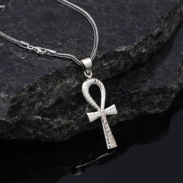 Egyptian Ankh Necklace for Men - Ancient Egypt Symbol - Sterling Silver Jewelry - Men's Ancient Egypt Pendant - Boyfriend Gift