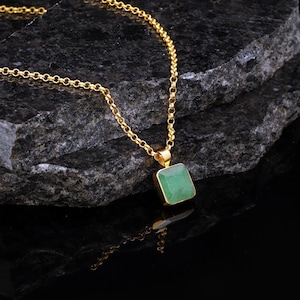Sterling Silver Jade Necklace: Gold Plated Gemstone Pendant