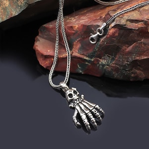 Gothic Skull Necklace – Skeleton Pendant in Sterling Silver for Men, Silver Chain & Biker Necklace with Cleaning Cloth Gift