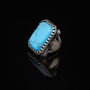 Sieraden Pit Turquoise Ring Grote Edelsteen Ottomaanse Vintage Handgemaakte 925 Sterling Zilveren Herenring met Zilveren Polijstdoek Cadeau afbeelding 3