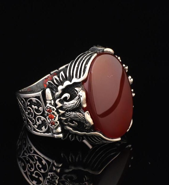 Bague aigle en cornaline faite main chevalière ottomane vintage