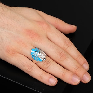Indianer Häuptling Handgemachter Silber Männer Ring, Blauer Amerikanischer Häuptling Sterling Silber Männer Schmuck, Biker Ring, Erinnerungsgeschenk, Amerikanisches Geschenk