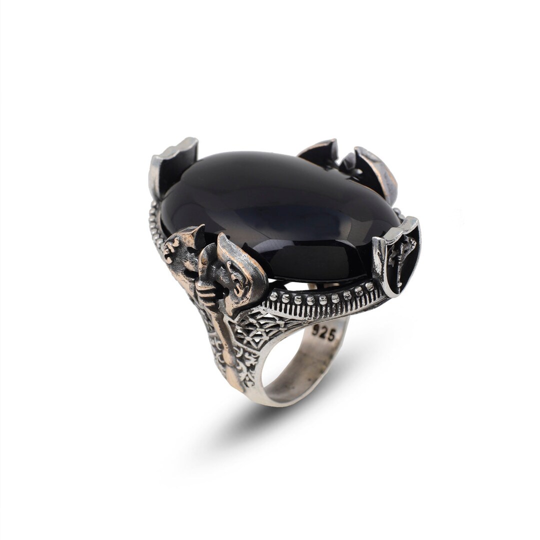 Handmade Black Onyx Ax Ring: 925 Sterling Silver Men's Jewelry - Etsy