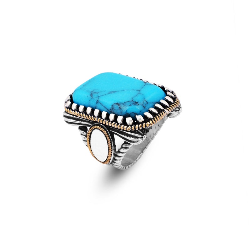 Sieraden Pit Turquoise Ring Grote Edelsteen Ottomaanse Vintage Handgemaakte 925 Sterling Zilveren Herenring met Zilveren Polijstdoek Cadeau afbeelding 6