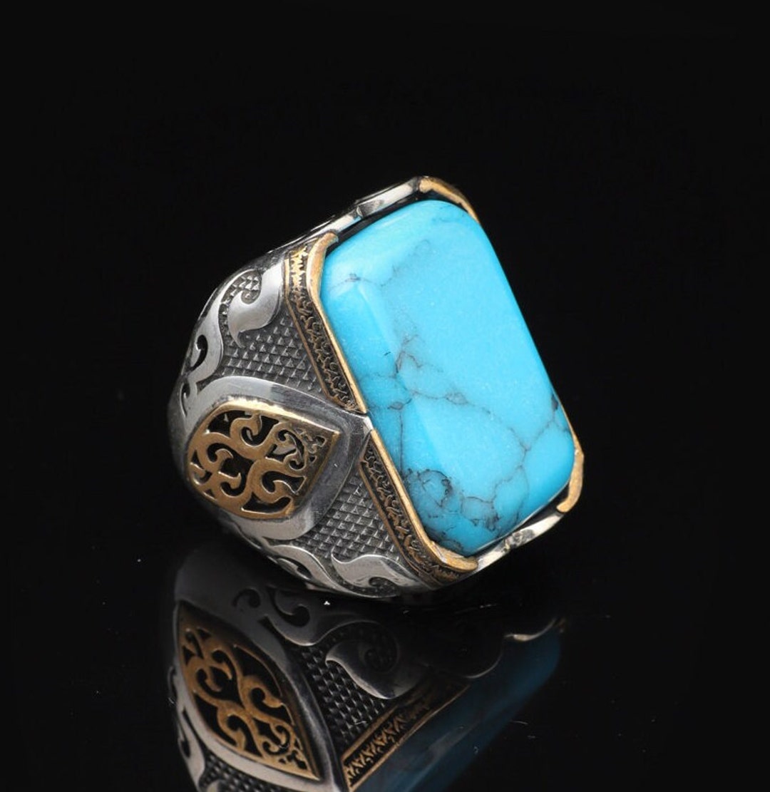 Handmade Turquoise Ring: Ottoman Vintage 925 Sterling Silver Men's Ring ...
