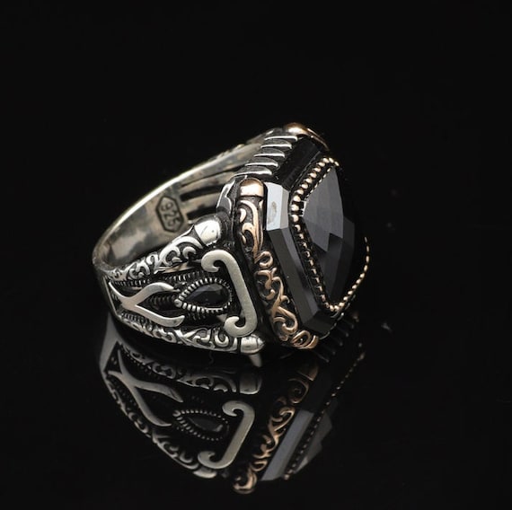 Vintage Black Onyx Ring for Men: Handmade Sterling Silver Turkish