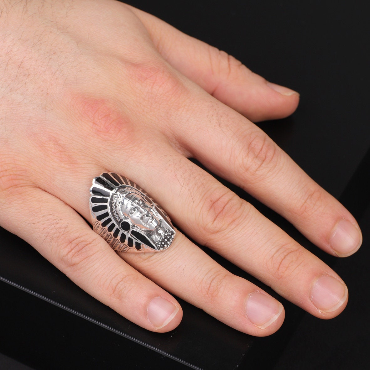 Indianerhäuptling Ring Herren - Edelstahl Biker Ring Silber