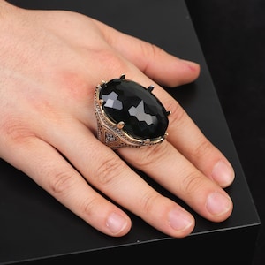 Anel de esmeralda - Anel grande com pedra preciosa oval, otomano, masculino, vintage, feito à mão, anéis de prata esterlina 925 para homens com pano de polimento de prata, presente