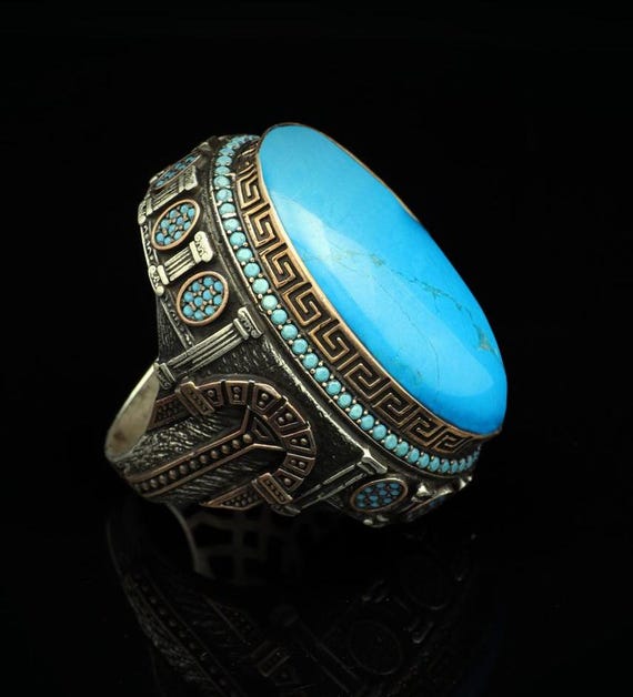 Bague En Argent Sterling Pour Homme Bague En Pierre Turquoise - Main Image