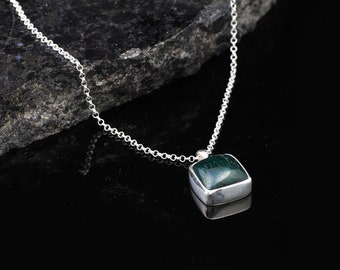 Handmade Emerald Pendant Necklace for Men - Sterling Silver Gemstone Necklace with Initial Pendant and Silver Polishing Cloth Gift