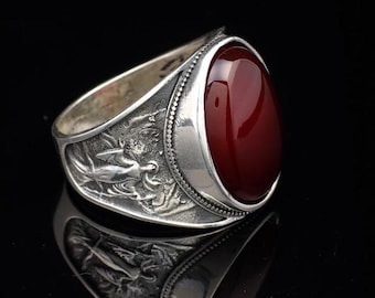 Carnelian Signet Ring for Men: Vintage Ottoman Sterling Silver