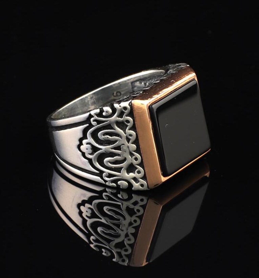 Men's Vintage Onyx Signet Ring: Handmade Sterling Silver Pinky