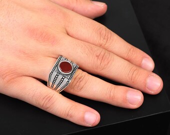 Carnelian Signet Ring for Men: Vintage Ottoman Sterling Silver