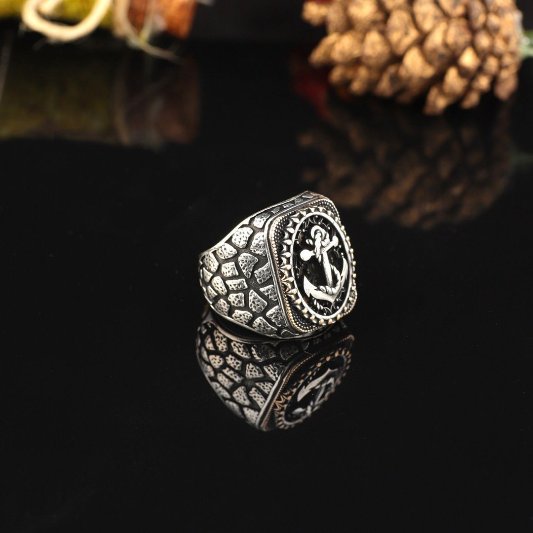 Handmade Sterling Silver Anchor Ring: Oxidized Sailor Captain Ring - Etsy
