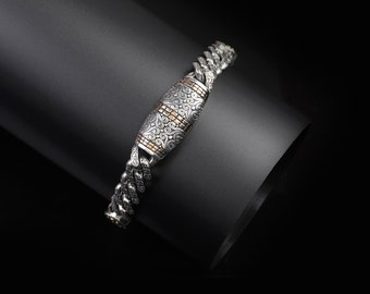 Pulsera de cadena de plata de ley gótica hecha a mano - Diseño vintage personalizado