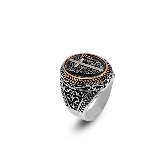 Vintage Shield Cross Signet Ring: Sterling Silver Christian