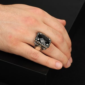 Mens Handmade Ring , Black Onyx Men&#39;s Ring ,Onyx Ring , Black Onyx Ring Sterling Silver, Ottoman Jewelry, Vintage Ring, Gift for Him