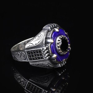 Lapis Lazuli and Onyx Sterling Silver Ring - Handcrafted Rotating Design - Rotating Spinner Ring with Lapis Lazuli and Onyx