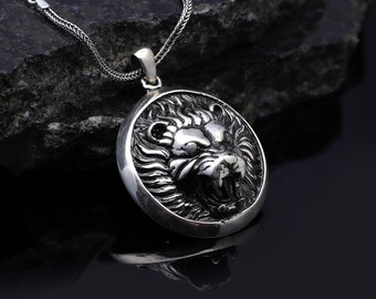 Sterling Silver Lion Necklace - Men's Wildlife Pendant - Men's Lion Necklace - Lion Head Necklace for Him - Boyfriend Gift