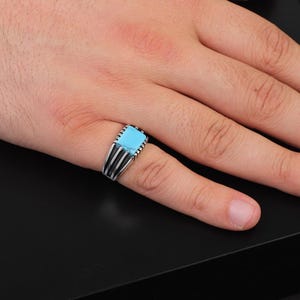 Men&#39;s Turquoise Signet Ring | Handmade Ottoman Sterling Silver Pinky Ring | Custom Engraving | Vintage Gemstone Engagement Ring
