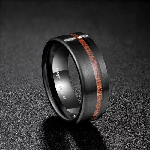 Black Tungsten Carbide Ring Wood Wedding Band Men Women - Etsy