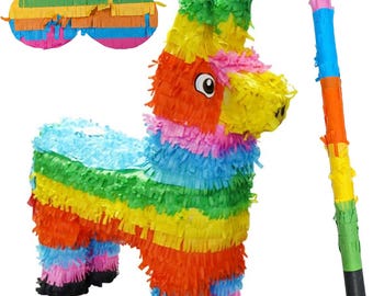 Rainbow Donkey Piñata Party Set – Kids Birthday Piñata with Buster Stick and Blindfold | Colourful Party Game for Boys & Girls