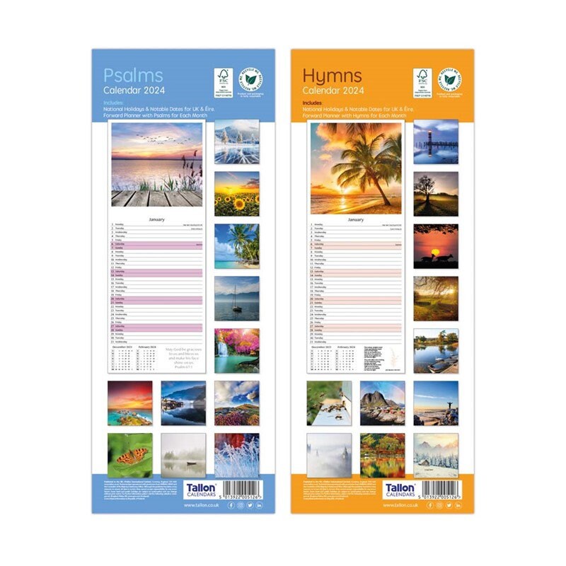 Slim 2024 Religious Wall Calendar Hymns and Psalm Calendars Etsy