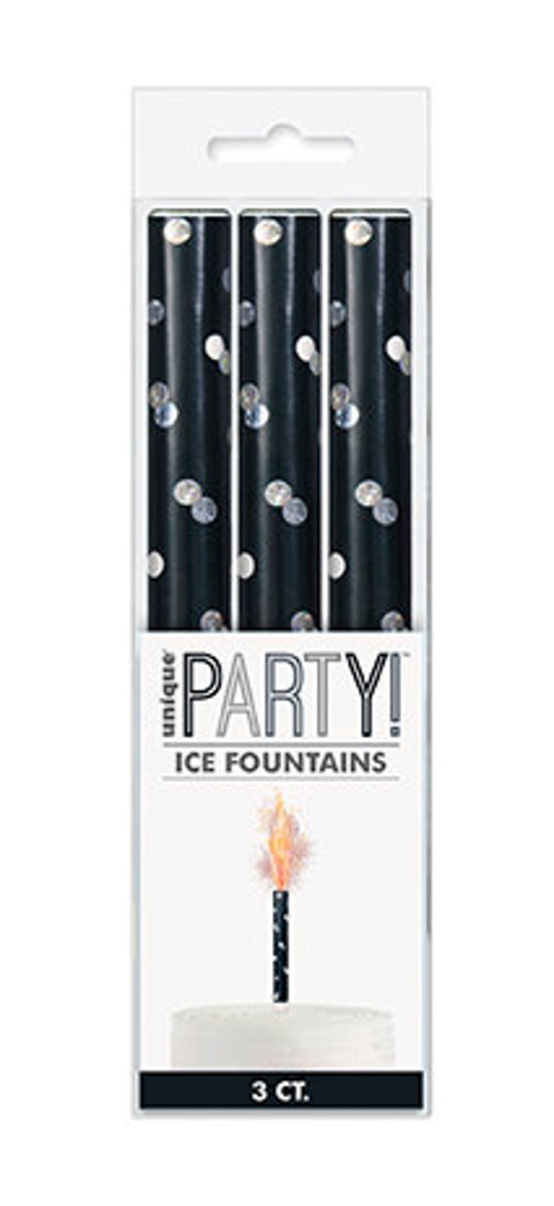 Prism Fountain Birthday , party Candles, in Gold, Silver, Blue, Black, Pink and Rose Gold Black x Pack 3