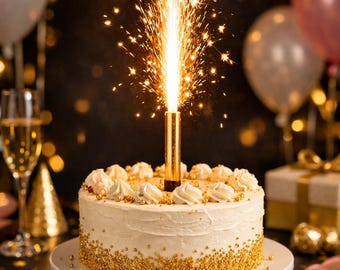 Birthday Cake Fountain Candles – Gold, Silver, Pink, Blue, Black & Rose Gold | Sparkler Cake Candles for Party, Wedding, Celebration