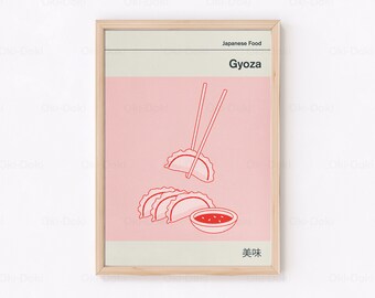 Gyoza Poster, Food Print, Japanese Cuisine, Kitchen Art, Retro Wall Decor, Housewarming Gift