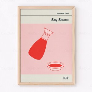 Affiche de sauce soja, impression alimentaire, cuisine japonaise, baguettes, art de la cuisine, décoration murale rétro, cadeau de pendaison de crémaillère