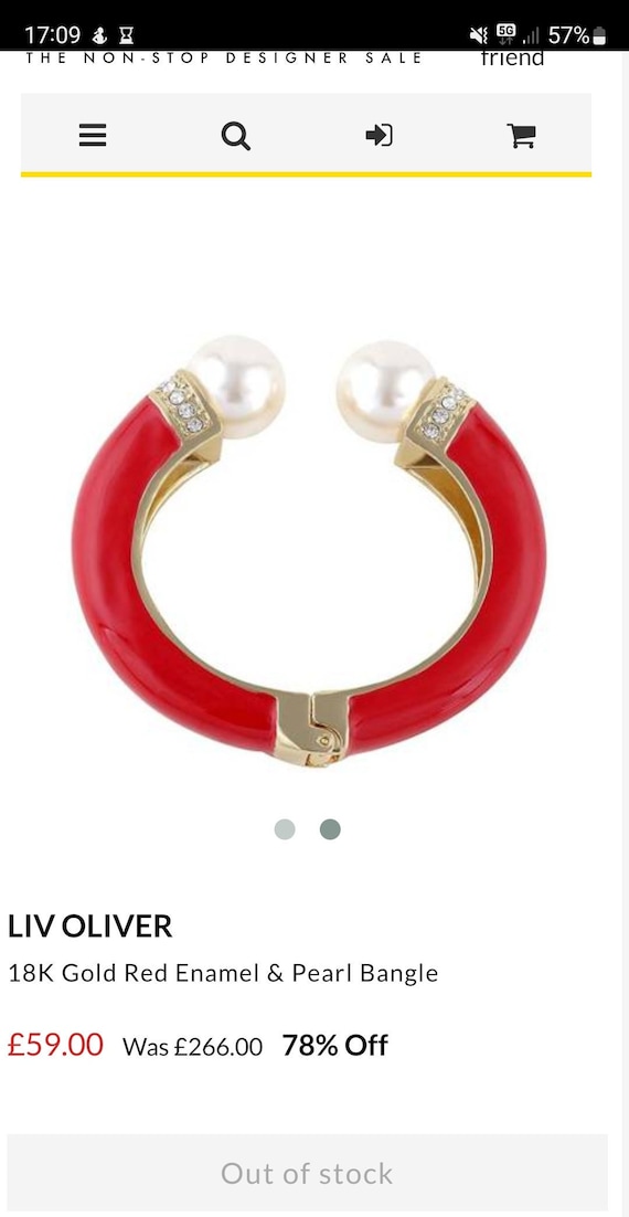 Faux Pearl Red Enamel Bangle Bracelet for Her Possibly Liv Oliver