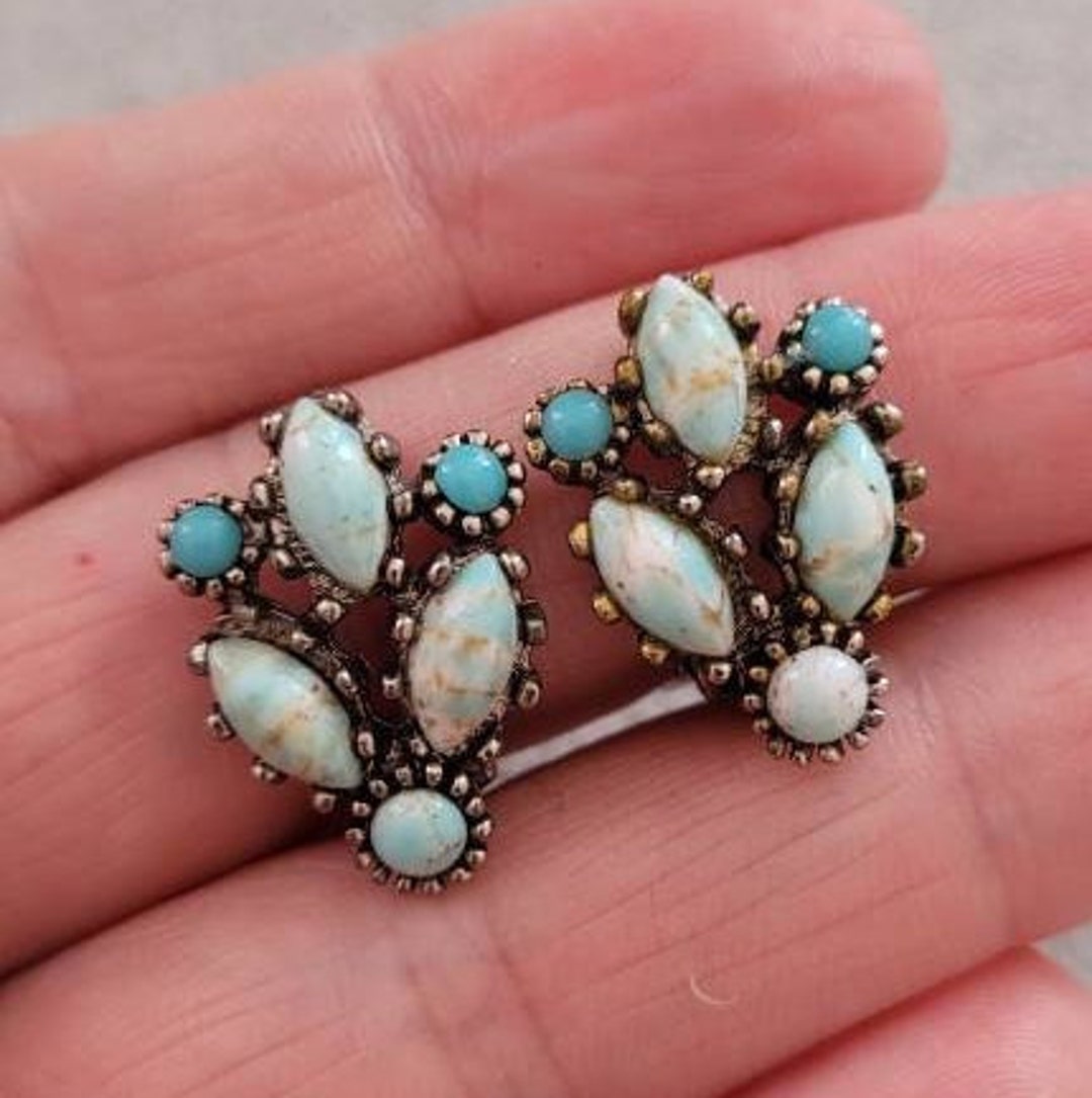 Vintage Turquoise Clip on Earrings Leaf Earrings Gifts for Her Etsy