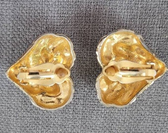 Boucles D'oreilles Clips Vintage Années 80 - Cœurs Pendants, Métal Doré