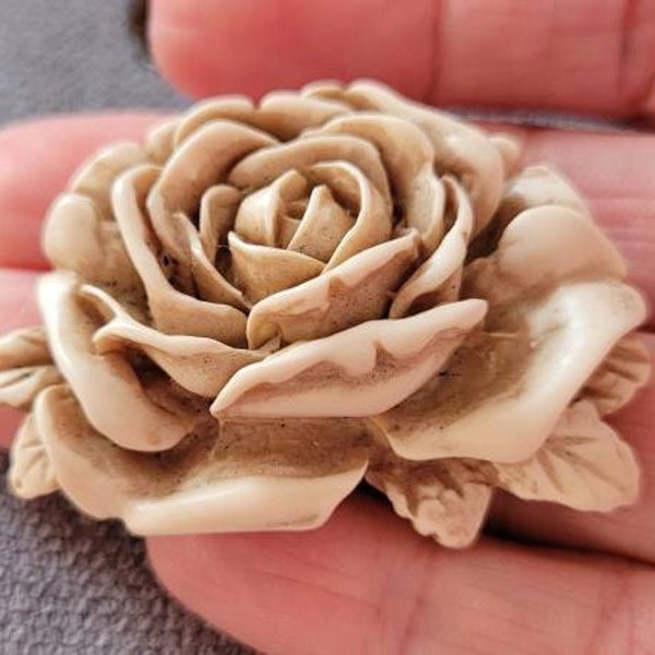 Vintage rose flower brooch, ivory plastic brooch pin