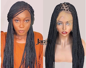 Knotless Braided Wig for Black Women | Glueless Full Lace Front Wig | Knotless Box Braids Wig | Handmade Braided Wig