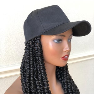 Braided Hat Wig, Passion Twists Braids for Black Women, Baseball Wig, Ready-to-Ship, hair loss alopecia chemo wig, Updo Braids Cap Wig