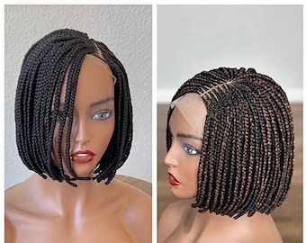 Bob Braided Wigs, Handmade braided Bob wig 8/10 inch, Short Bob braid wig braided lace front wigs for black women, READY TO SHIP Short Bob