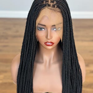 Black knotless braids, wig Ready to ship lace front, braided wig for women, Handmade box braids with option for closure or full lace wig