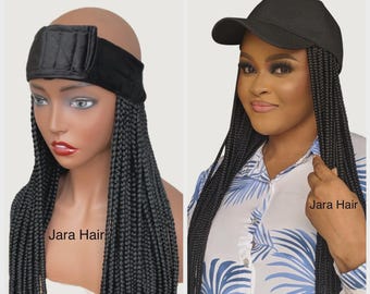 Peluca con diadema trenzada para mujeres negras Peluca trenzada con caja y banda trenzada Gorra trenzada Peluca con banda para trenzas largas Trenzas rápidas Banda para trenzas de caja IN