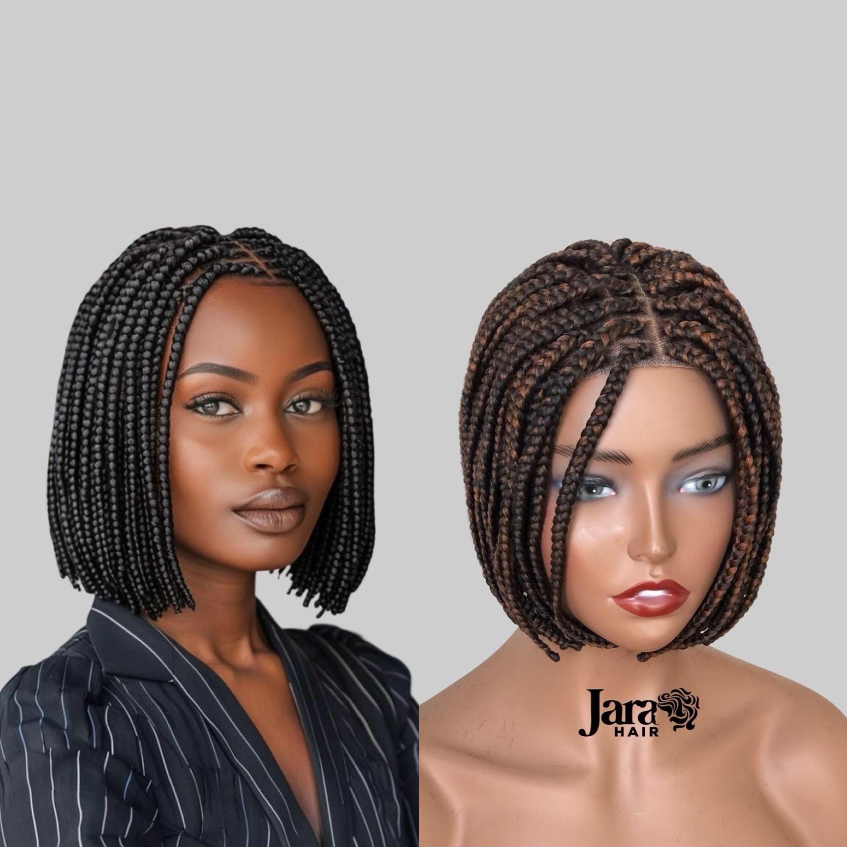 Ready to Ship Bob Braided Wig | Lace Closure Box Braids Wig | Short Brown Frontal Lace Handmade Braided Bob Wigs |Braids Wig for Black Women
