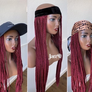 Headband Braid Wig, Burgundy Braids, Braided Headband Wig, Braided Wigs with Headband, Hat Braids Cap wig, hair loss alopecia chemo wig