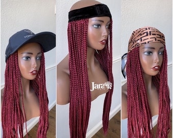 Headband Braid Wig, Burgundy Braids, Braided Headband Wig, Braided Wigs with Headband, Hat Braids Cap wig, hair loss alopecia chemo wig