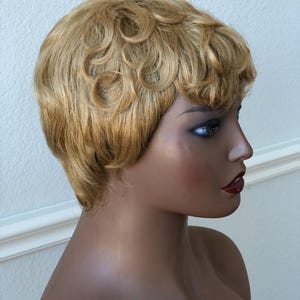 Short Razor Cut Full Wig, Short Blonde Pixie 100% Human Hair Wigs for Black Women, Pixie Wig Short Curly Hair, Wavy Curly Pixie Wig