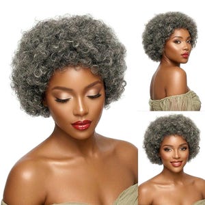 Glueless Grey Silver Curly Wig – Salt & Pepper Synthetic | Natural Volume | Ready-to-Ship