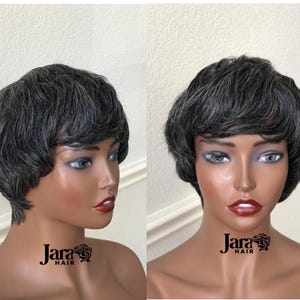Pixie Cut Silver Short Gray 100% Human Hair Wigs Extensions for Black Women, Gray Natural Black Salt and Pepper Mix Pixie Haircut Short Wig