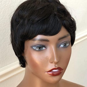 Pixie Wigs for Black Women, Beautiful Short Natural Hairstyle Black Color Wig with Bangs, Wigs, Short Black Wig, Wig for Women, Wig for Men